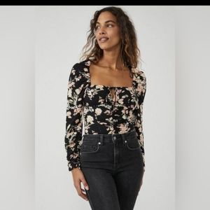 Free People Hilary Printed Top Medium Women's Boho College Floral Blouse